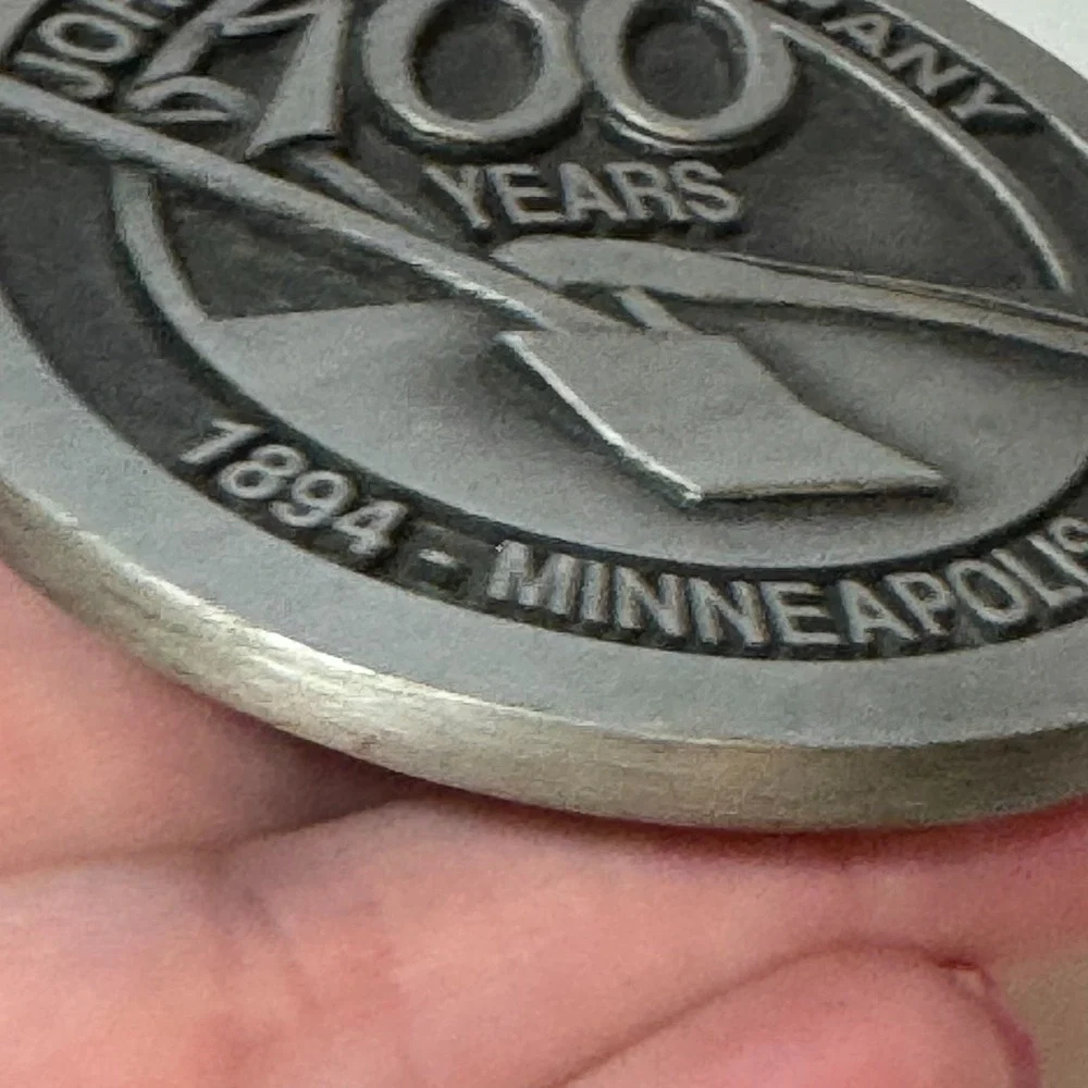John Deere‎ Company Belt Buckle Minneapolis 100 Years Plow Silver Tone